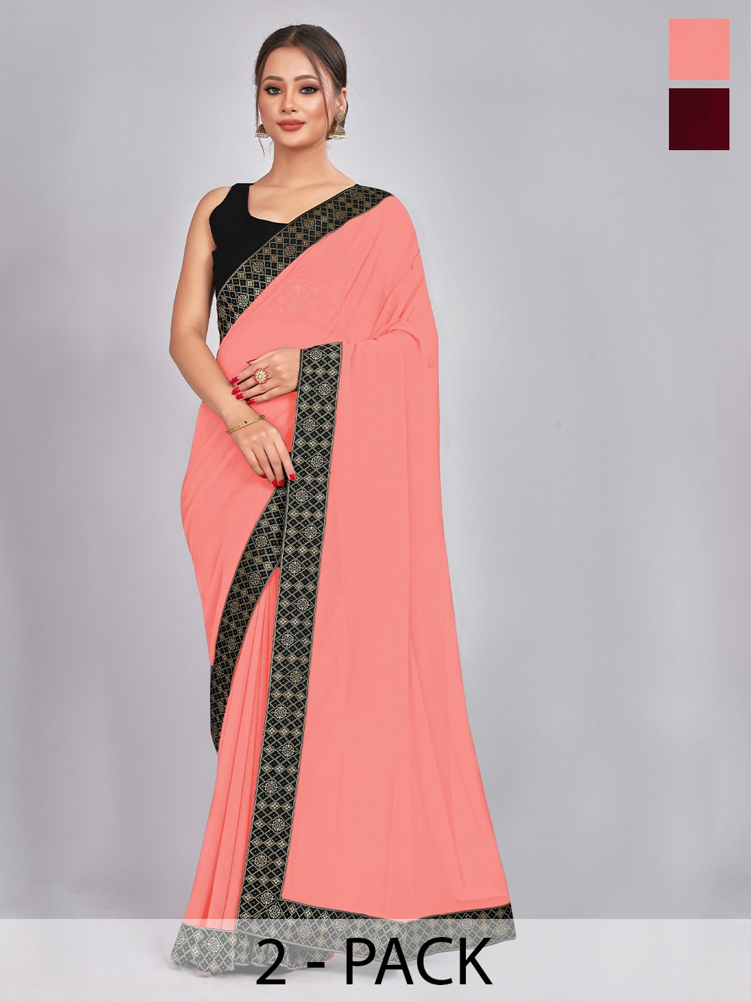 

CastilloFab Selection Of 2 Zari Pure Georgette Saree, Peach