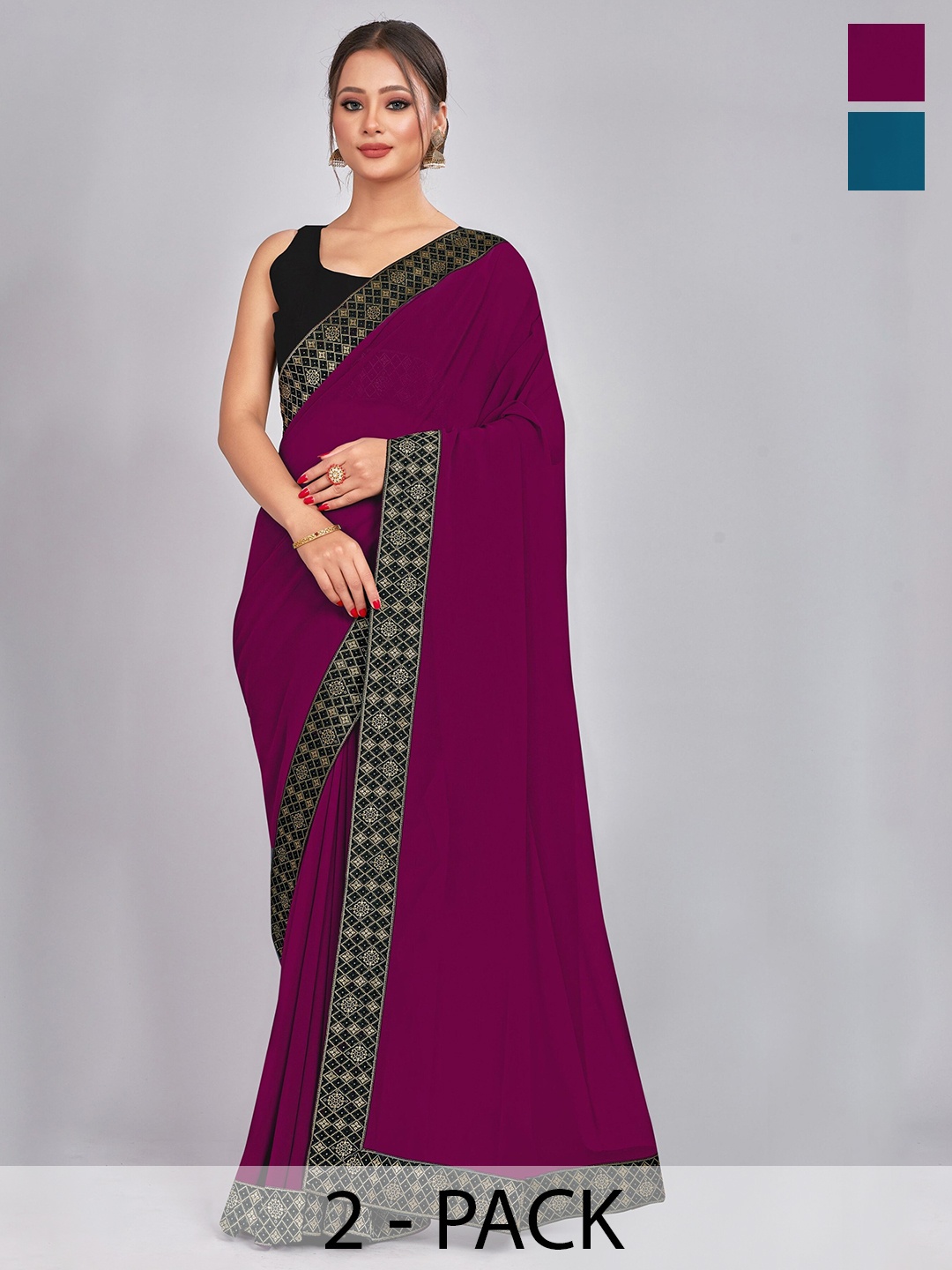 

CastilloFab Selection Of 2 Pure Georgette Saree, Burgundy