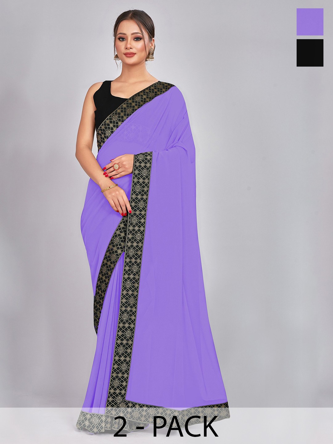 

CastilloFab Selection Of 2 Woven Design Georgette Saree With Lace Border, Lavender