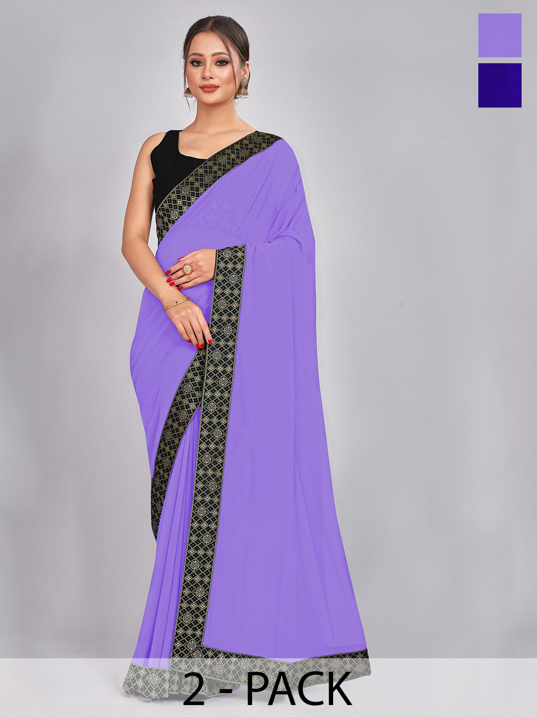

CastilloFab Pack of 2 Pure Georgette Saree, Lavender