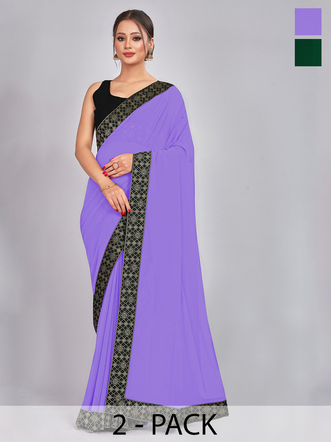 

CastilloFab Pack Of 2 Pure Georgette Saree, Lavender