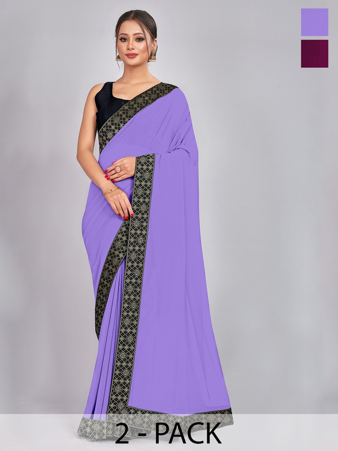 

CastilloFab Selection Of 2 Pure Georgette Saree, Lavender