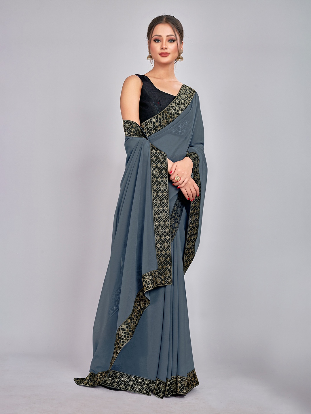 

CastilloFab Pack of 2 Pure Georgette Saree, Grey