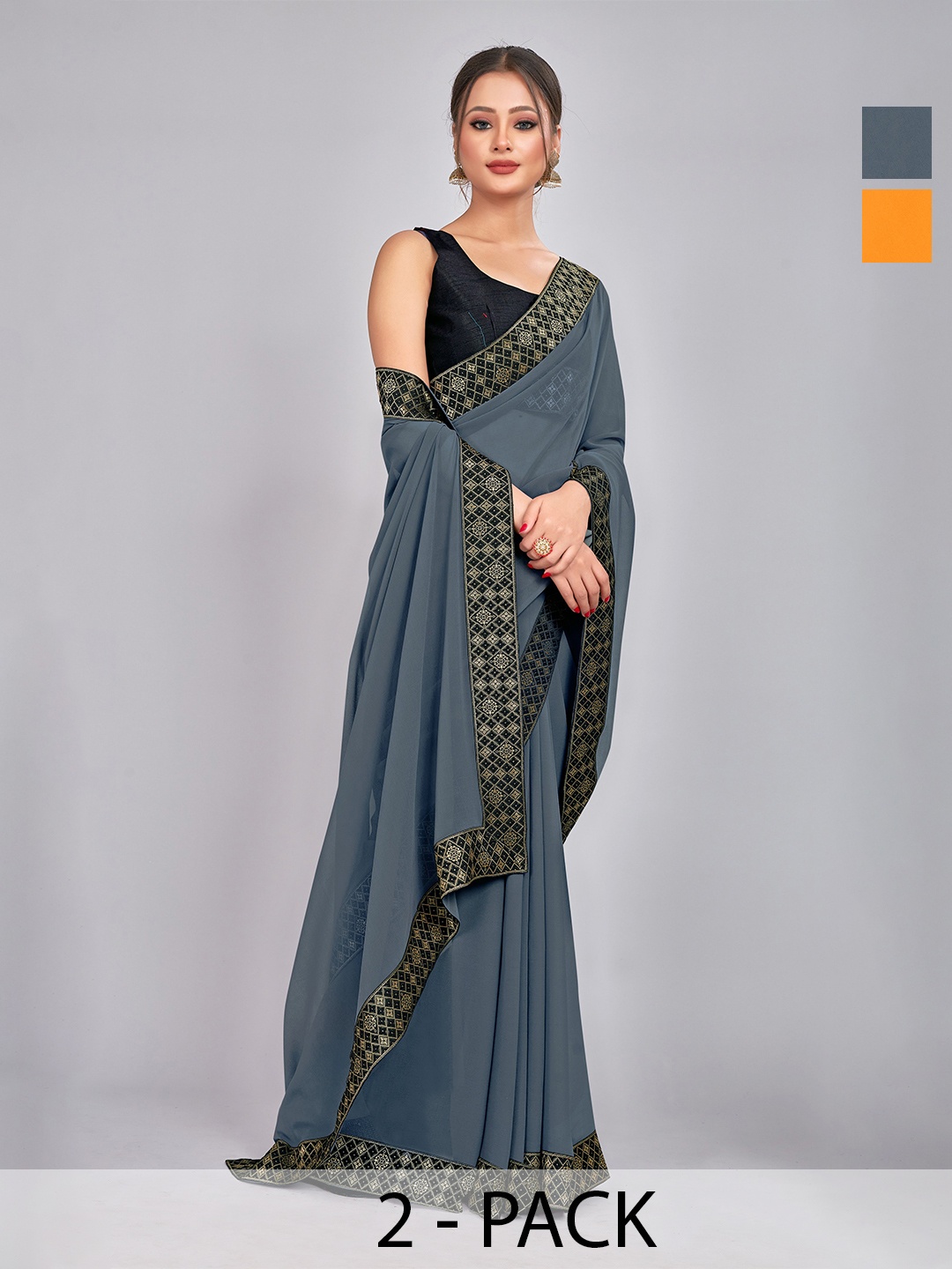 

CastilloFab Woven Design Pure Georgette Saree, Grey