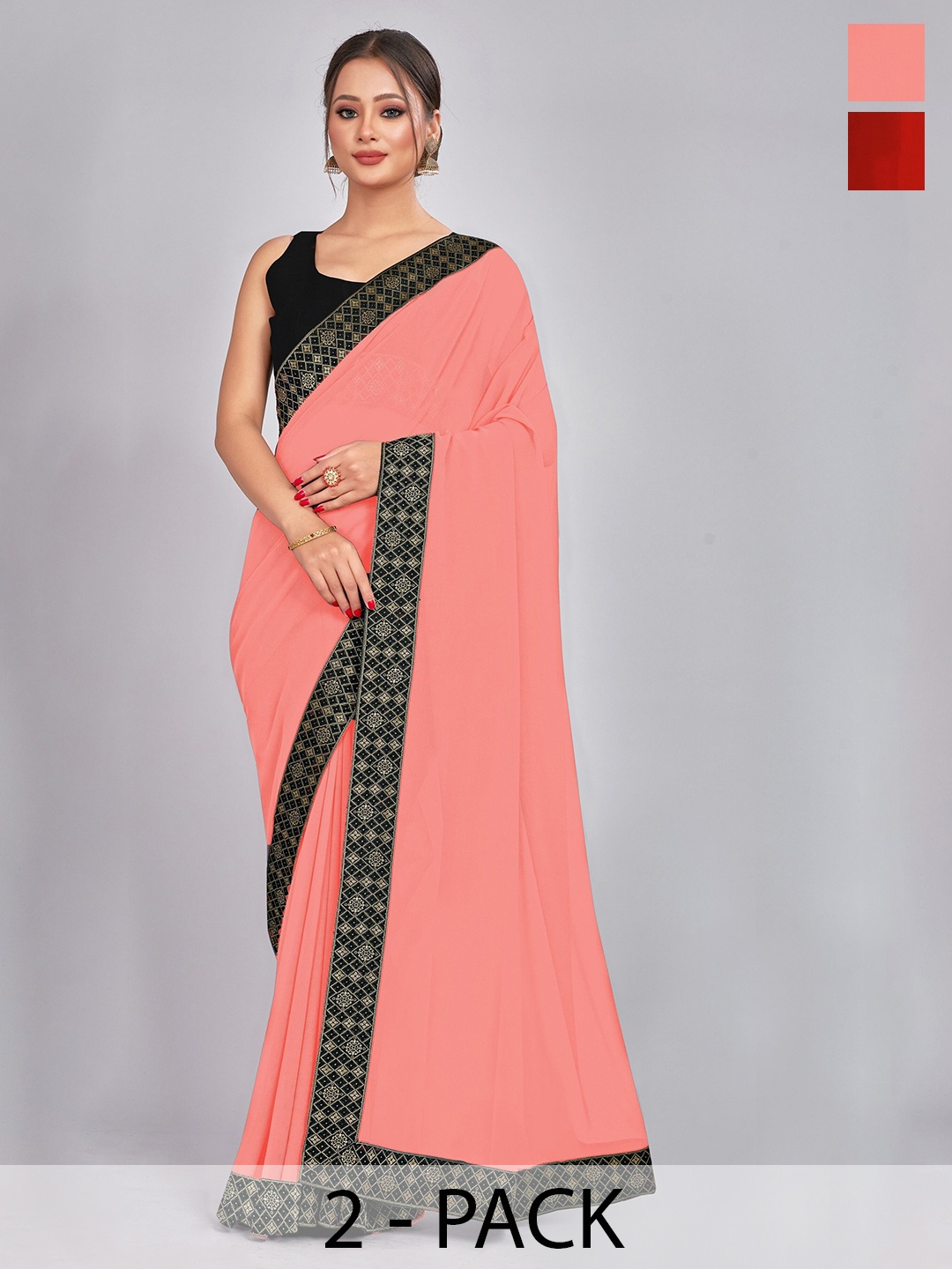 

CastilloFab Pack Of 2 Pure Georgette Saree, Peach