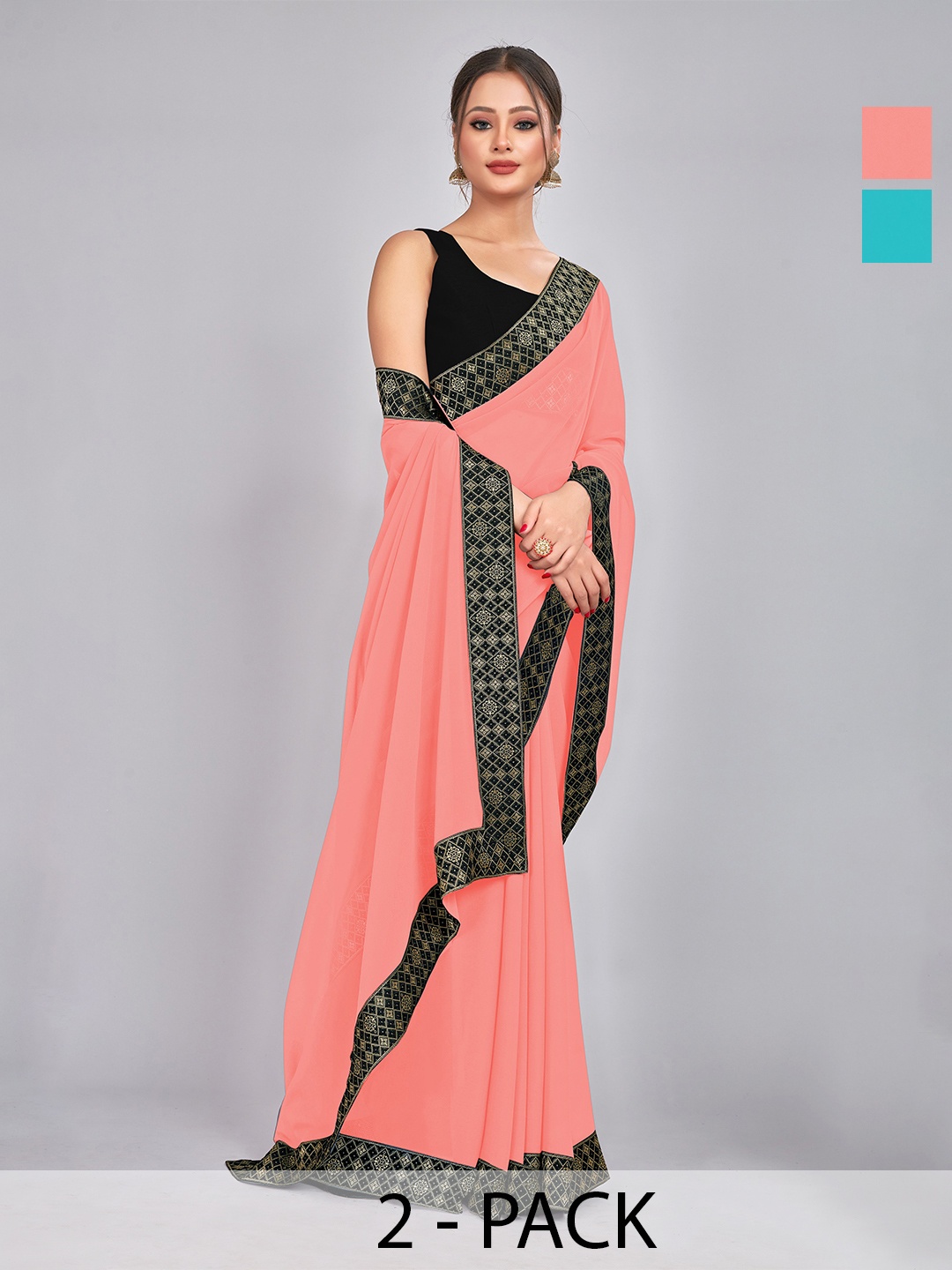 

CastilloFab Woven Design Pure Georgette Saree, Peach