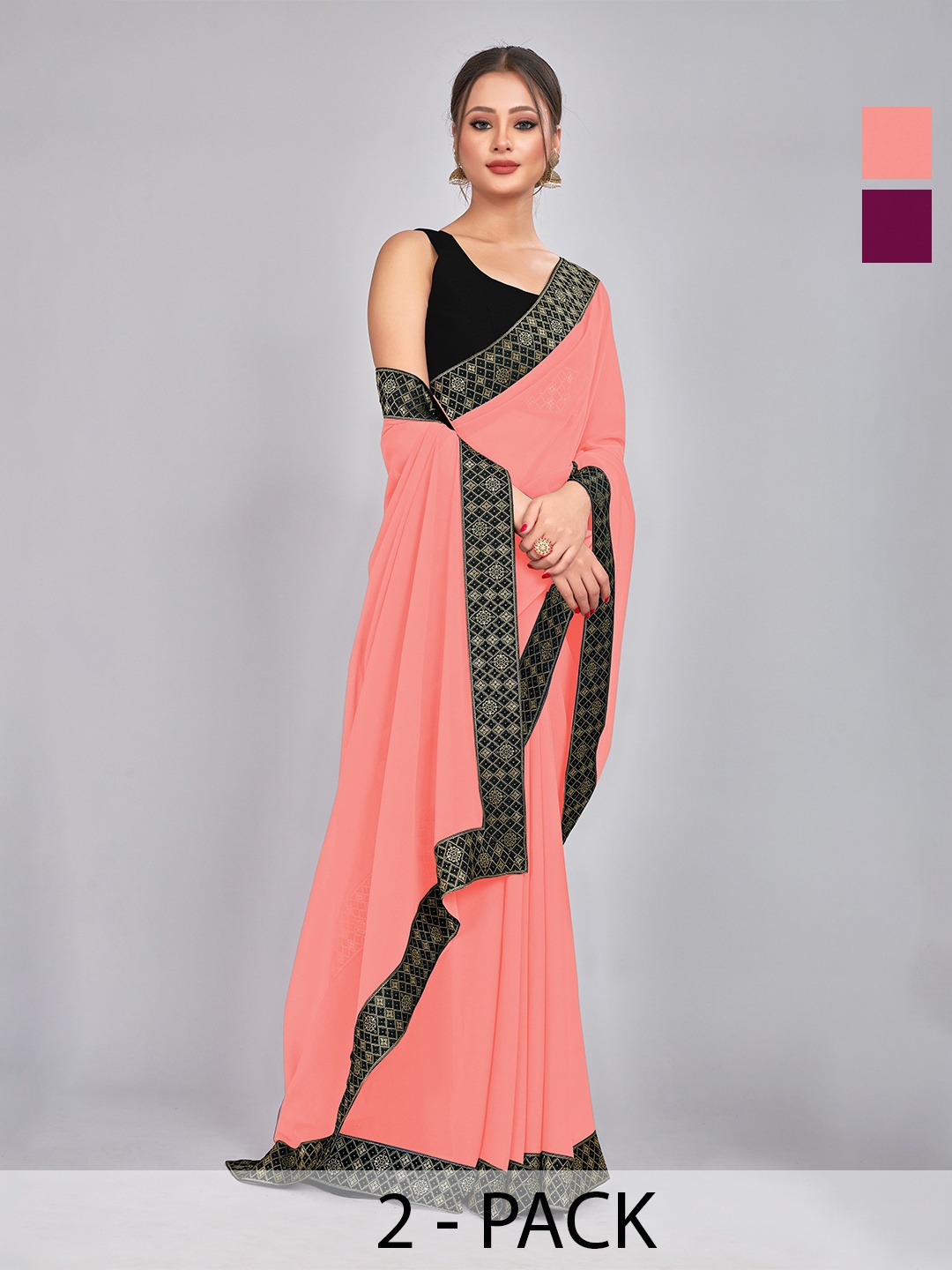

CastilloFab Pack Of 2 Pure Georgette Saree, Peach