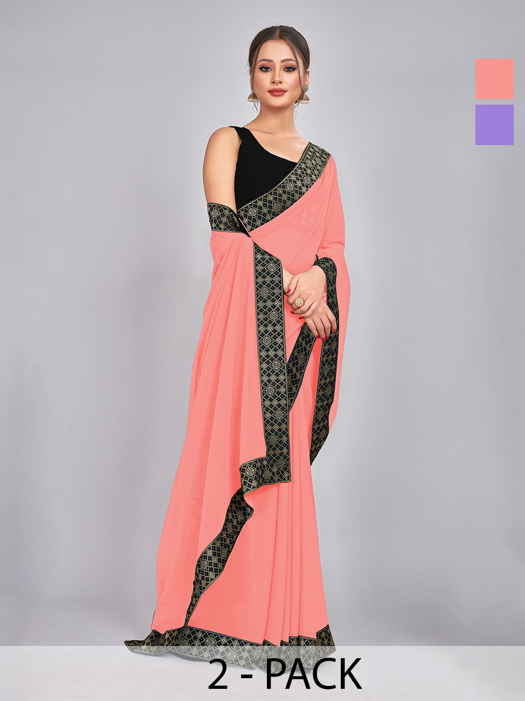 

CastilloFab Selection Of 2 Pure Georgette Saree, Peach