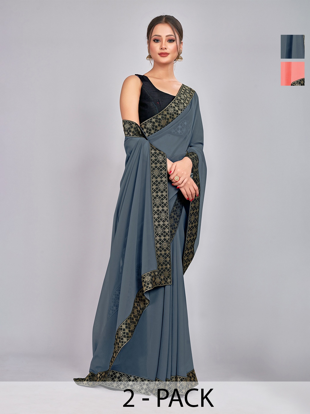 

CastilloFab Selection Of 2 Pure Georgette Saree, Grey