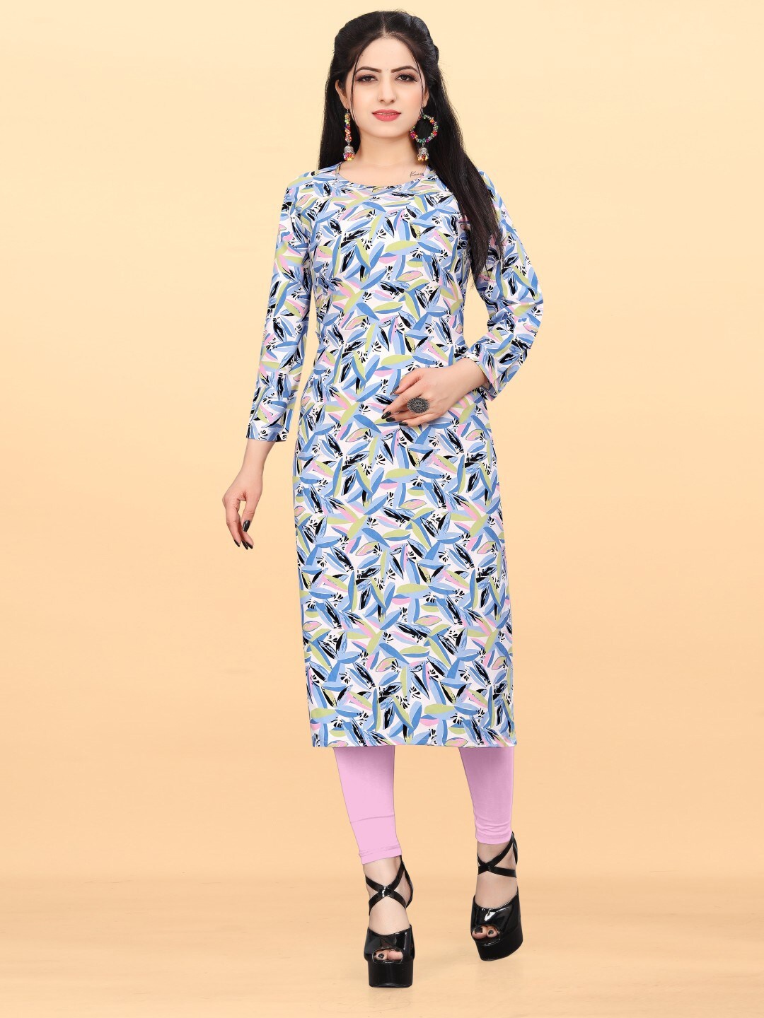 

Krimmple Abstract Printed Straight Kurta, White