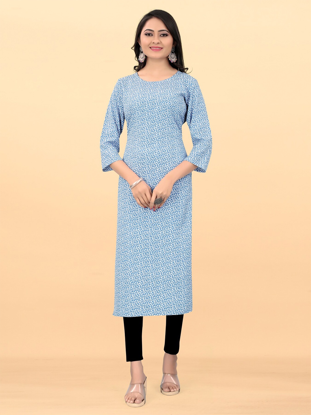 

Krimmple Abstract Printed Round Neck Printed Straight Kurta, Blue