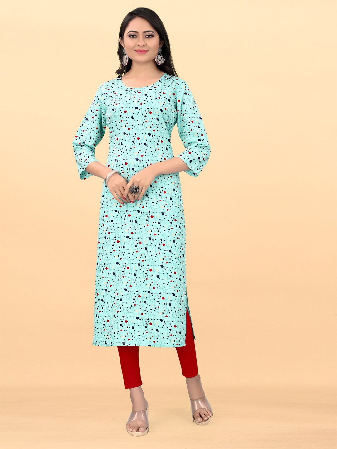 

Krimmple Printed Straight Kurta, Blue