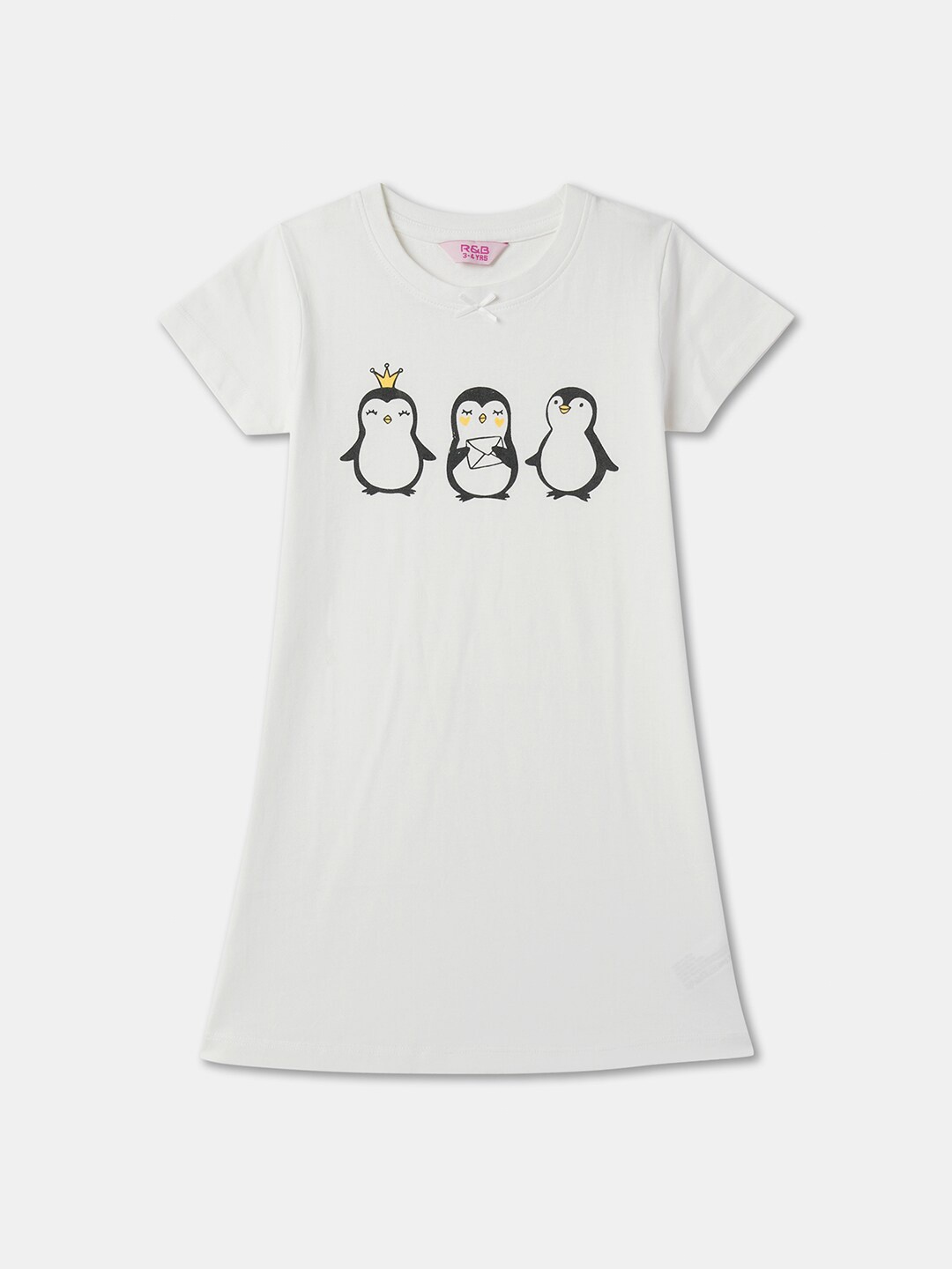 

R&B Girls Graphic Printed Cotton Lounge Tshirt, White