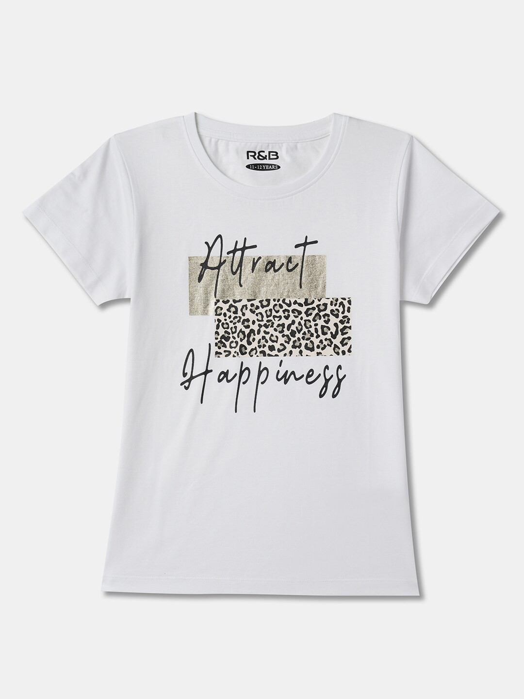 

R&B Girls Typography Printed Cotton T-shirt, White