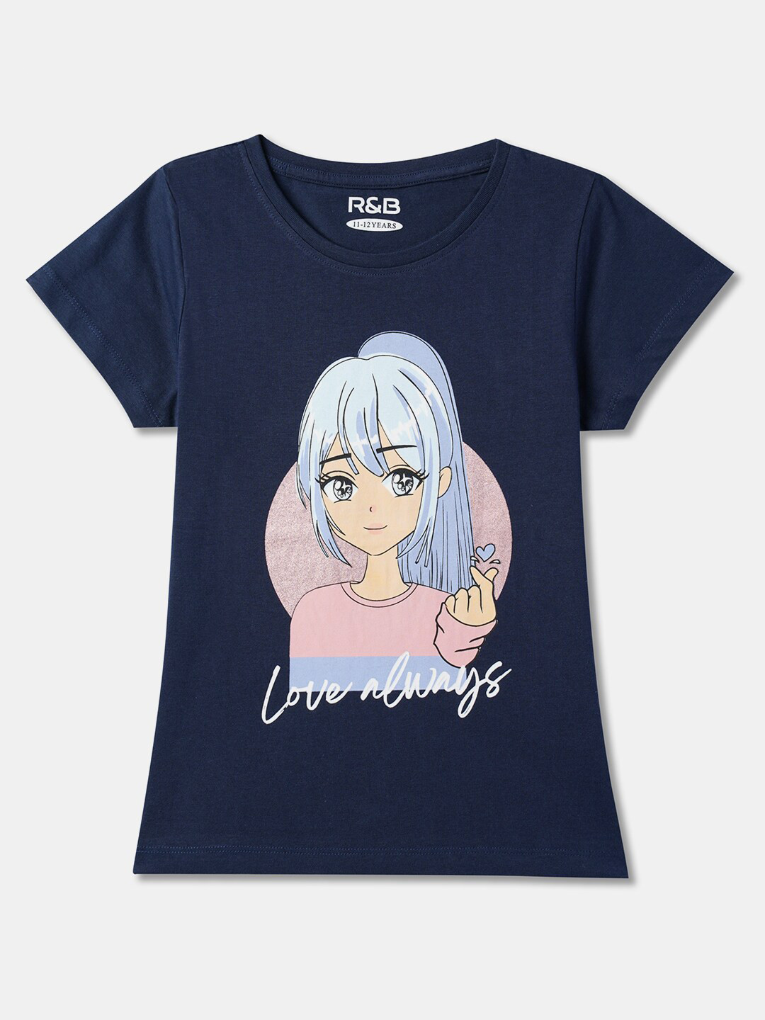 

R&B Girls Graphic Printed Cotton T-shirt, Navy blue