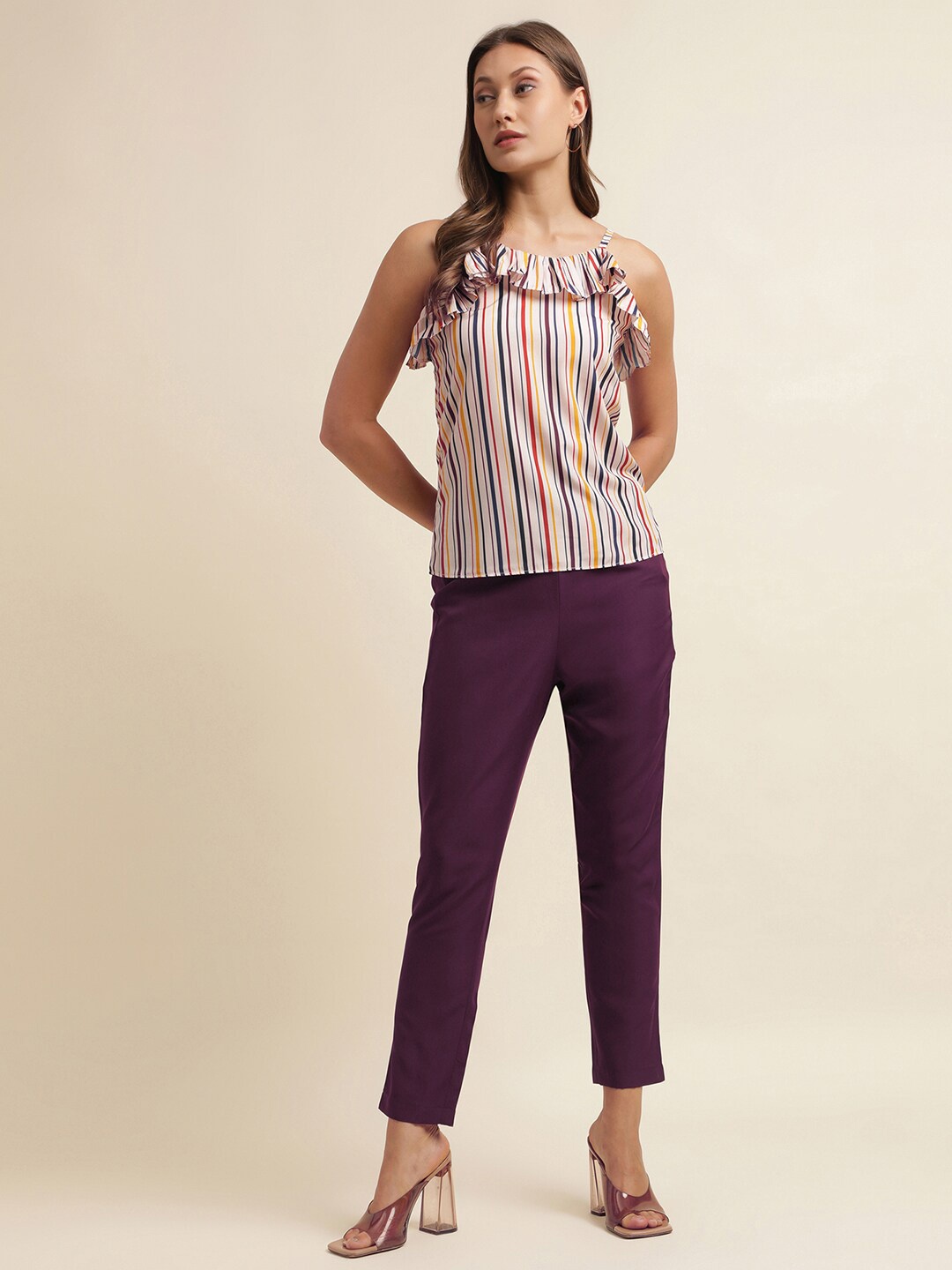 

Selvia Striped Top With Trousers, Off white