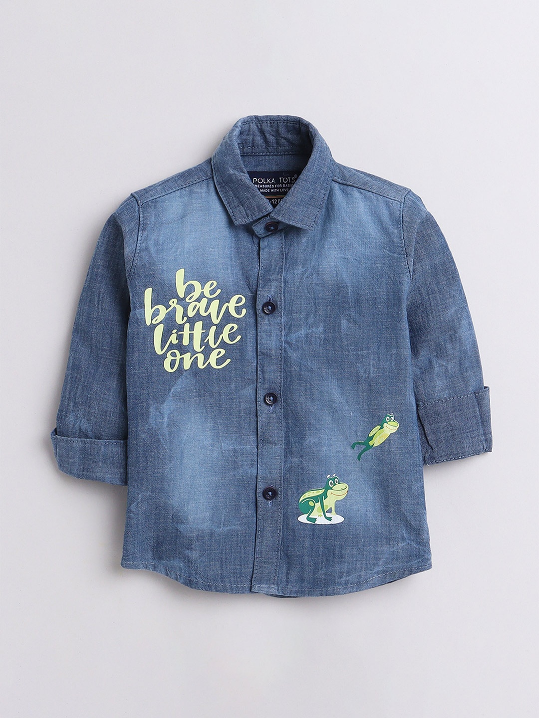 

Polka Tots Boys Blue Cotton Faded Casual Shirt