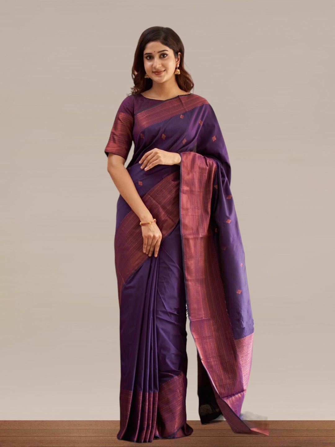 

Areca Designer Ethnic Motifs Woven Design Zari Banarasi Saree, Purple