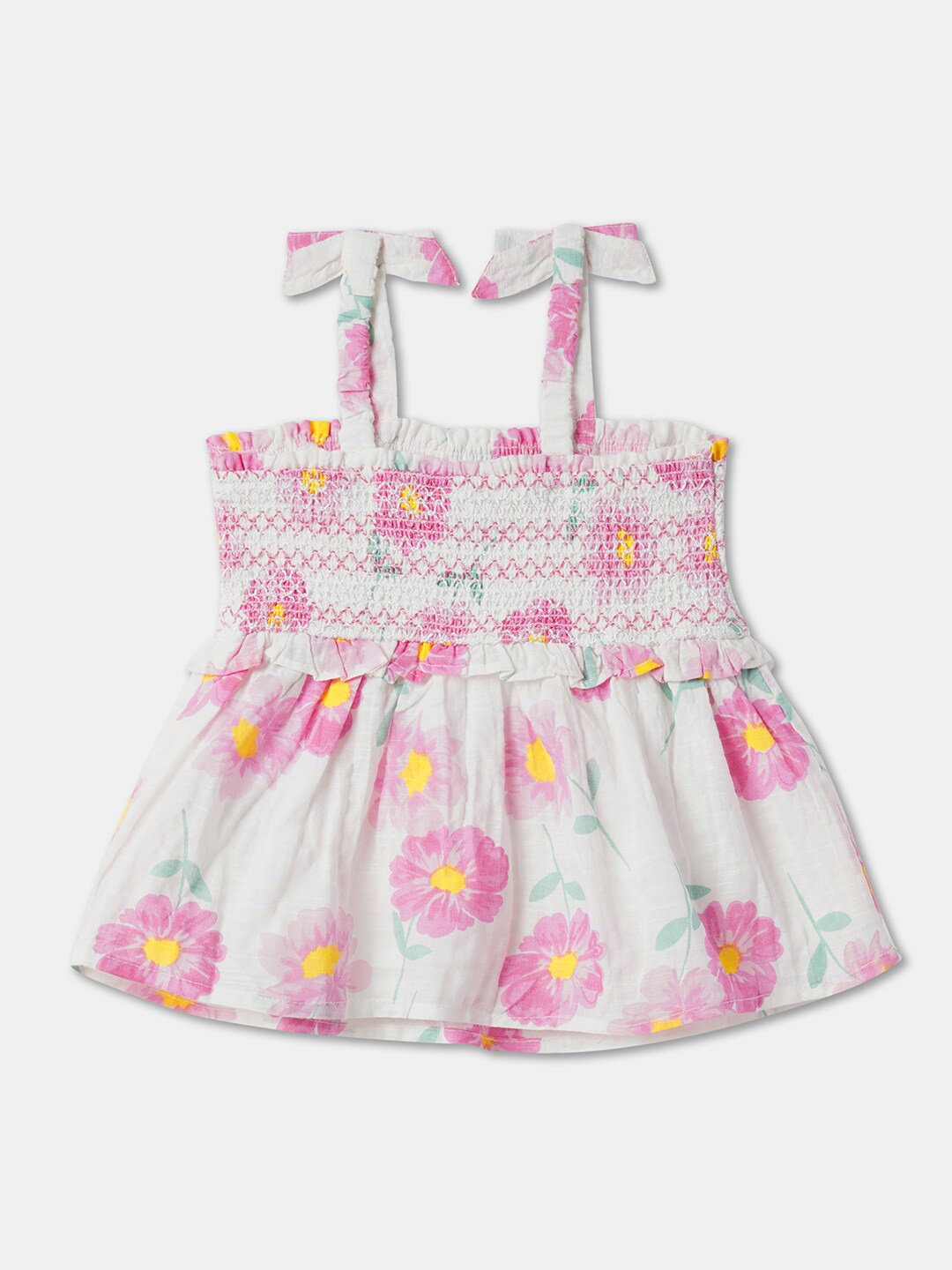 

R&B Girls Floral Printed Cotton Peplum Top, White