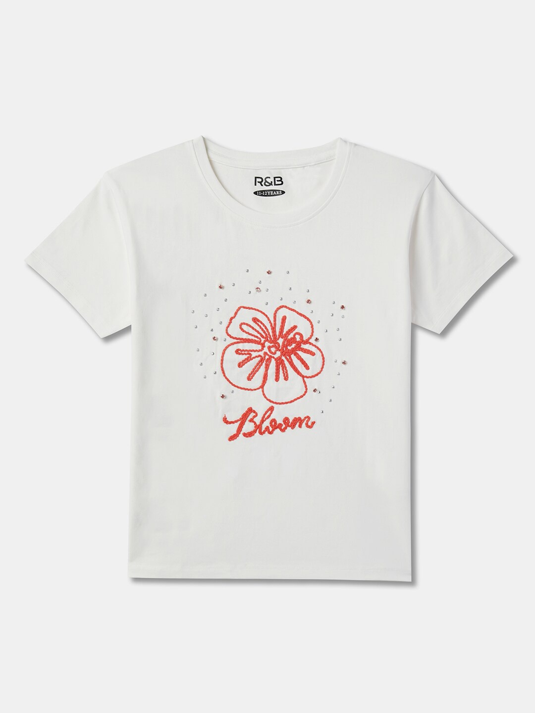 

R&B Girls Floral Printed Pure Cotton Tshirts, White