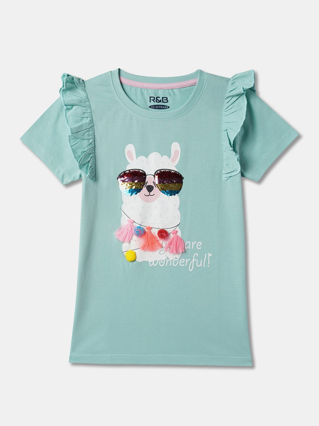 

R&B Girls Graphic Printed Cotton Top, Blue