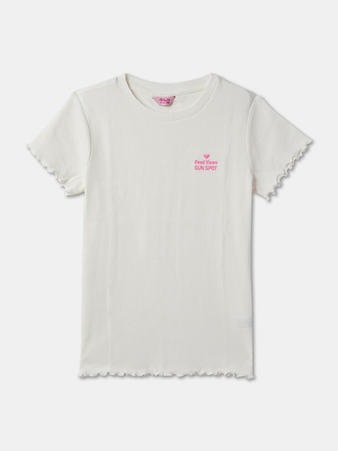 

R&B Girls Round Neck Cotton T-shirt, White