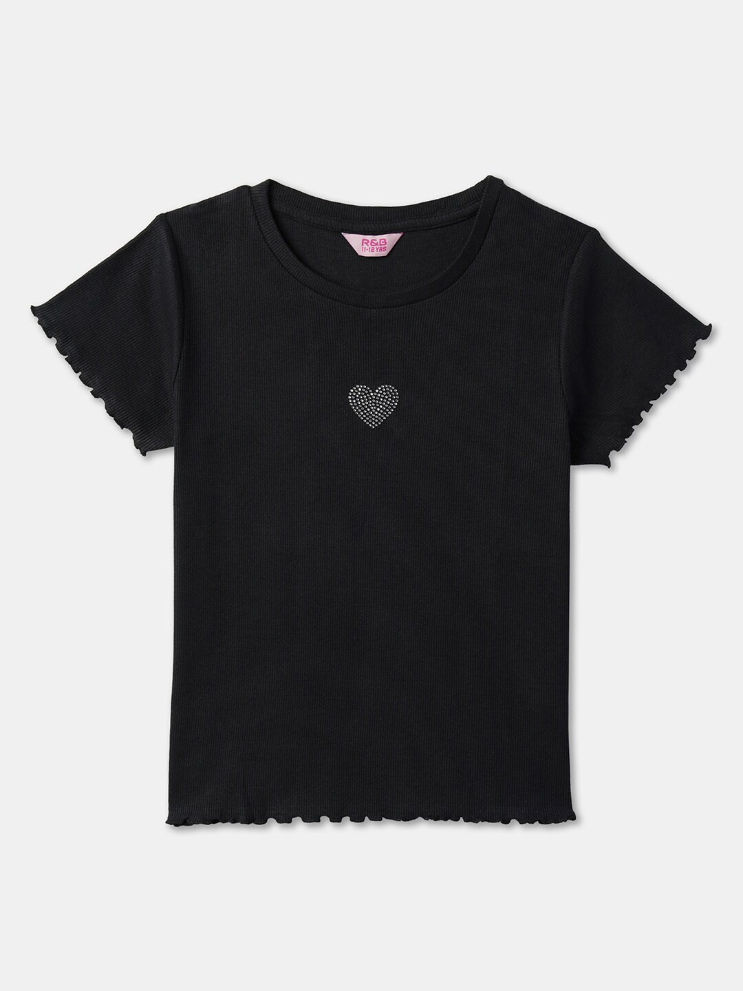

R&B Girls Round Neck Cotton Top, Black