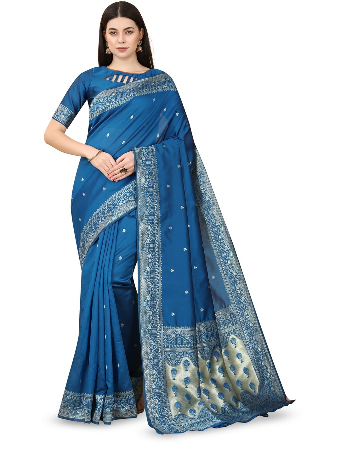 

Glorisa Ethnic Motifs Woven Design Zari Kanjeevaram Saree, Blue