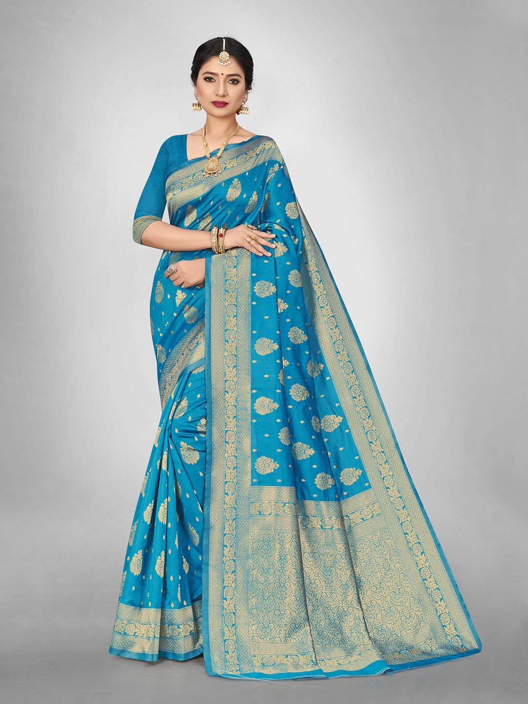 

Glorisa Ethnic Motifs Zari Silk Banarasi Saree, Teal