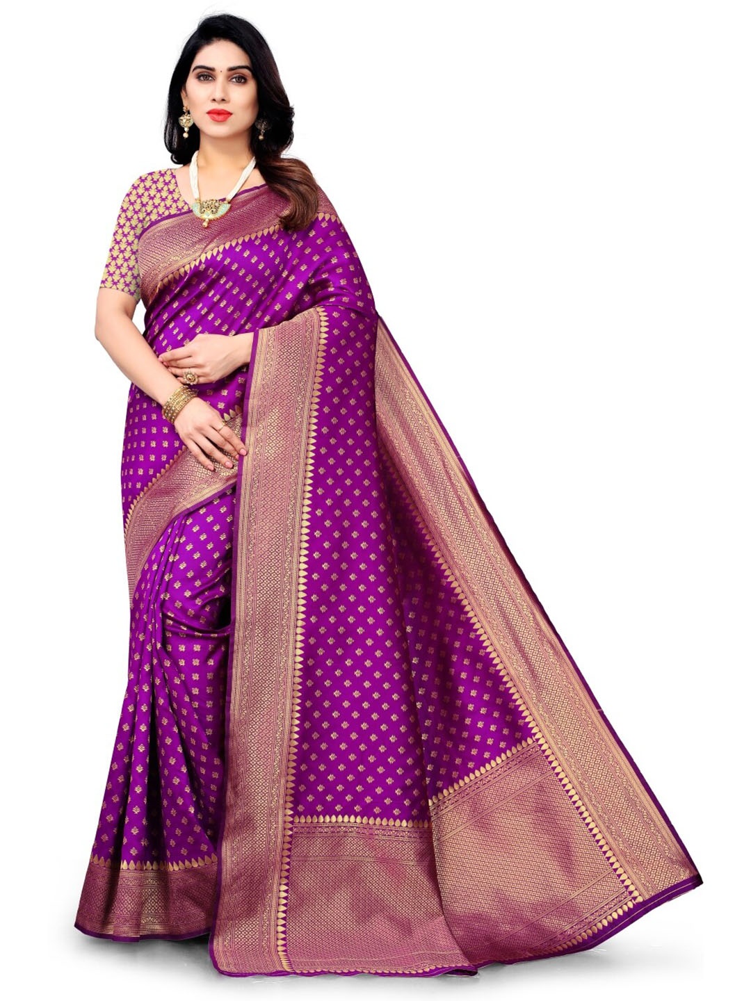 

Glorisa Ethnic Motifs Woven Design Zari Kanjeevaram Saree, Violet