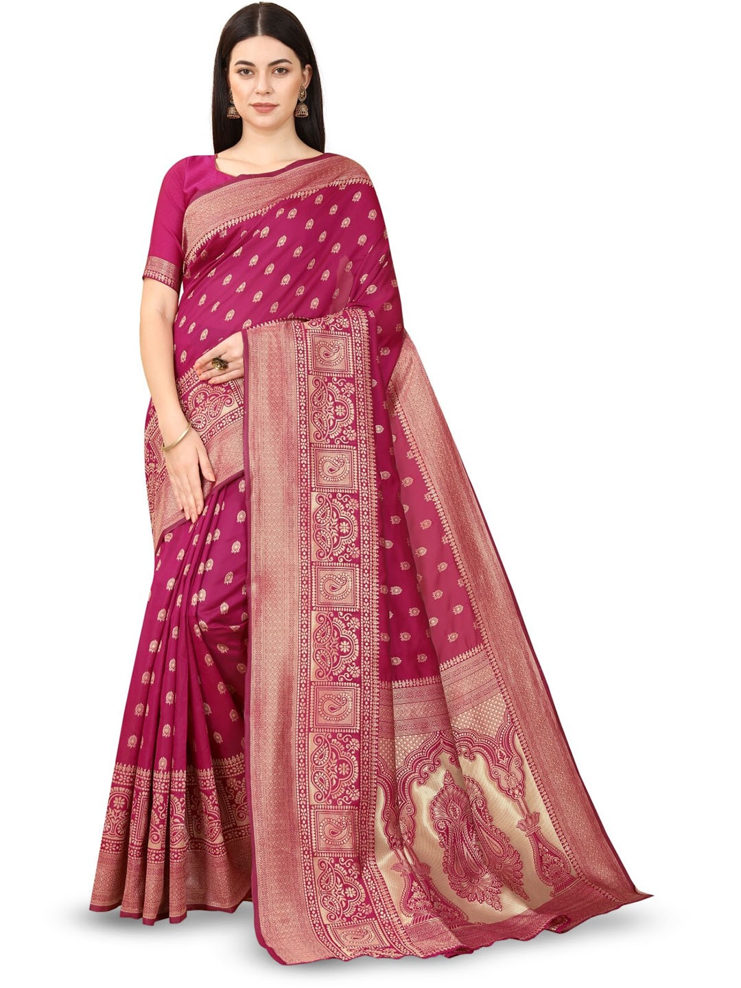 

Glorisa Ethnic Motifs Zari Silk Banarasi Saree, Pink