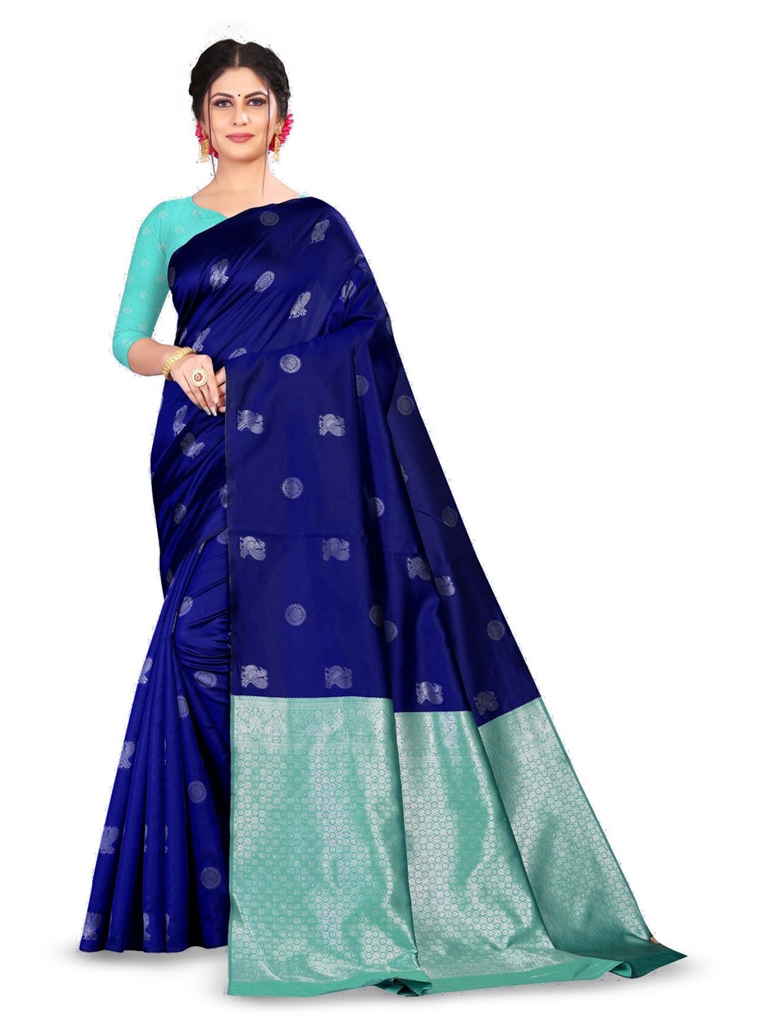 

Glorisa Ethnic Motifs Woven Design Zari Kanjeevaram Saree, Blue