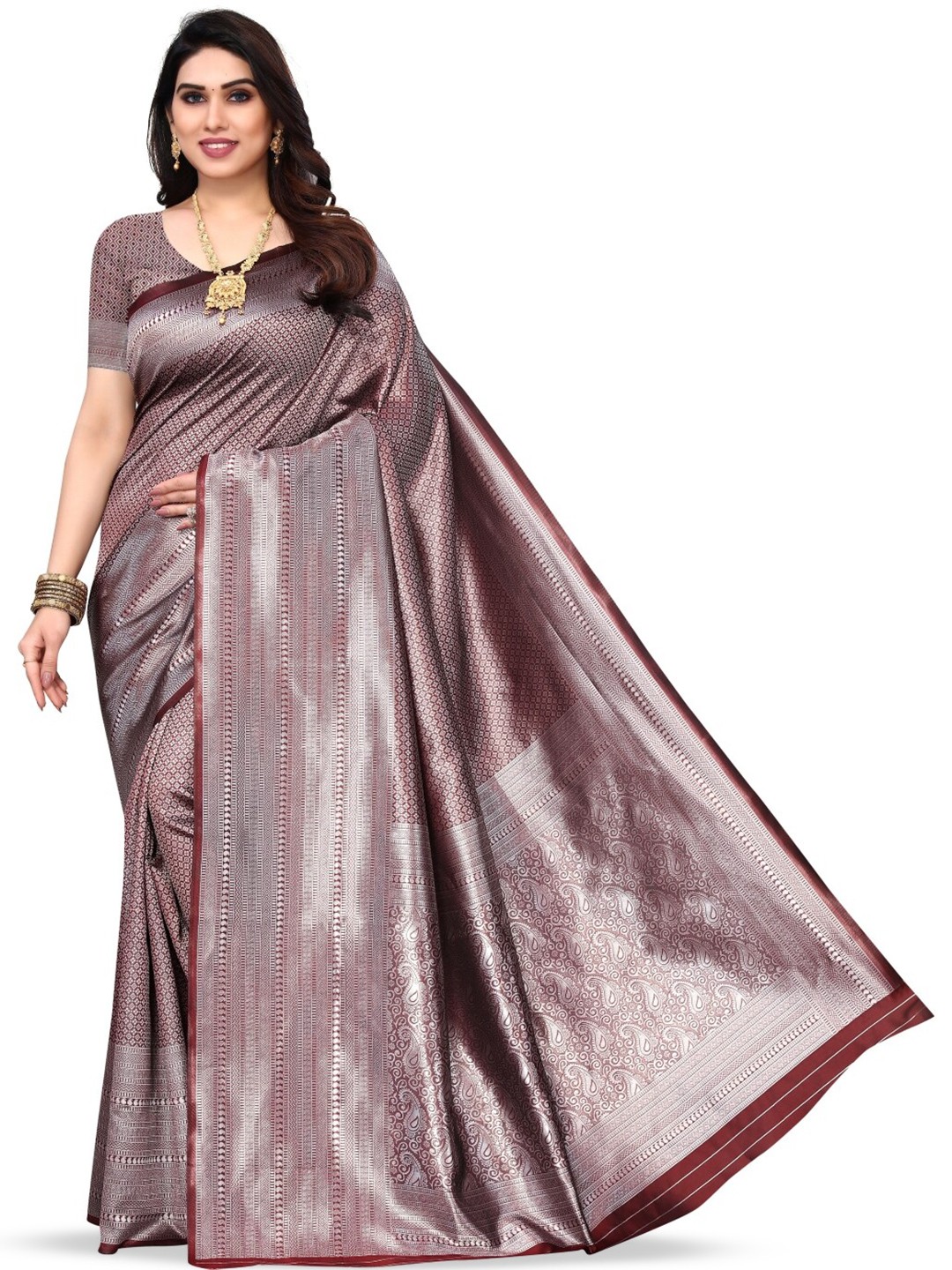 

Glorisa Ethnic Motifs Woven Design Zari Kanjeevaram Saree, Maroon