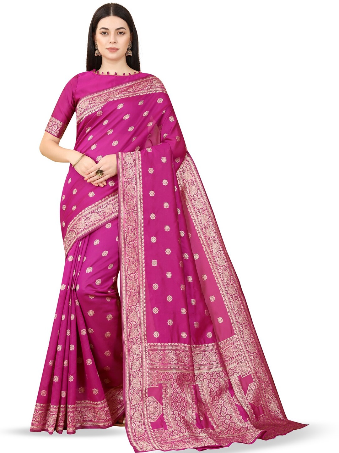 

Glorisa Floral Woven Design Zari Silk Banarasi Saree, Pink