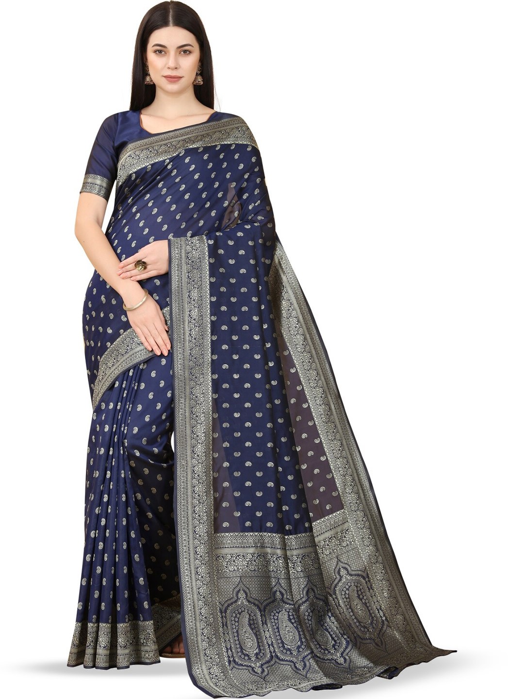 

Glorisa Ethnic Motifs Zari Silk Banarasi Saree, Blue