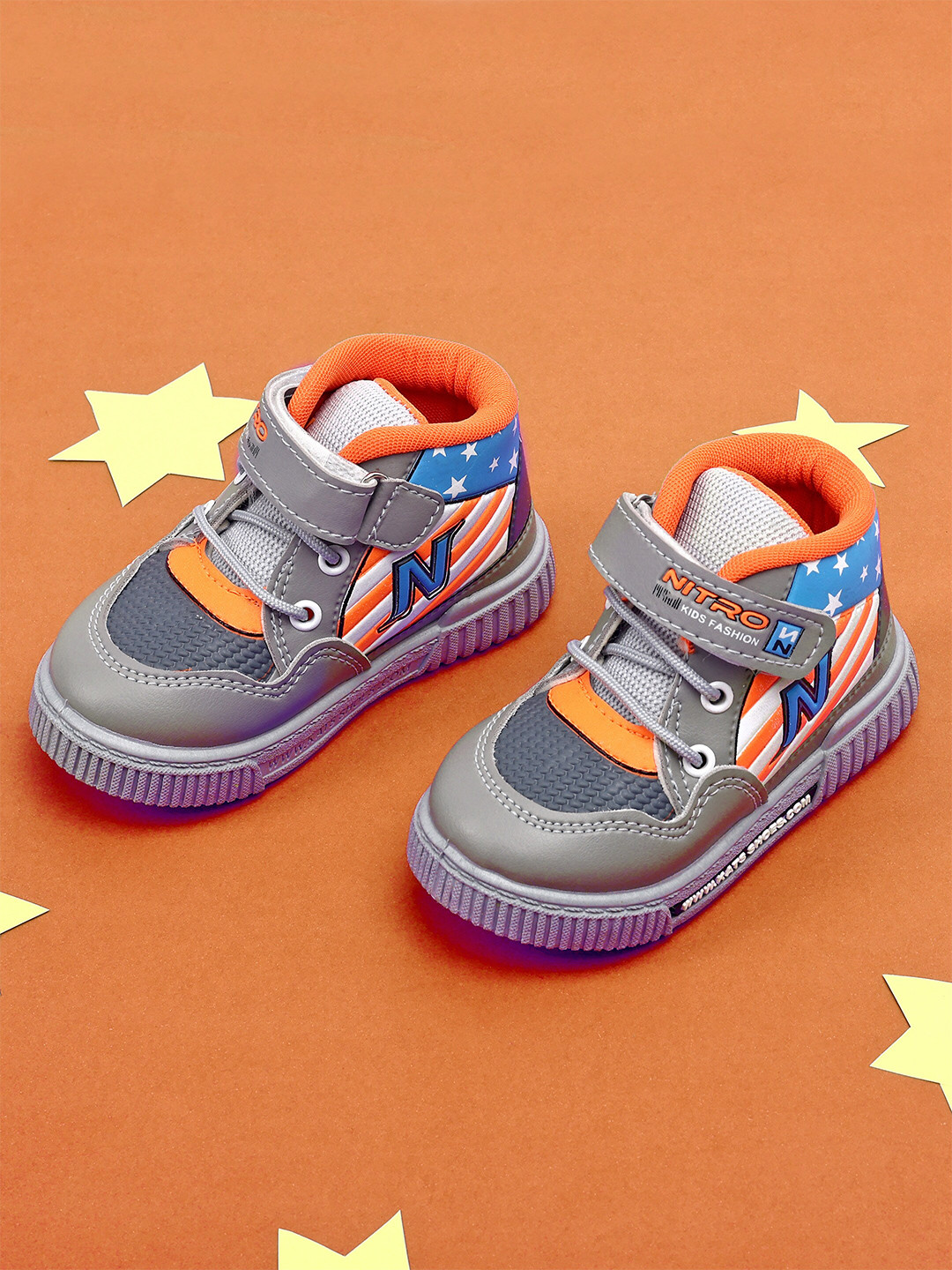 

KATS Kids Printed Antibacterial Comfort Insole Mid-Top Lace-Ups Sneakers, Grey