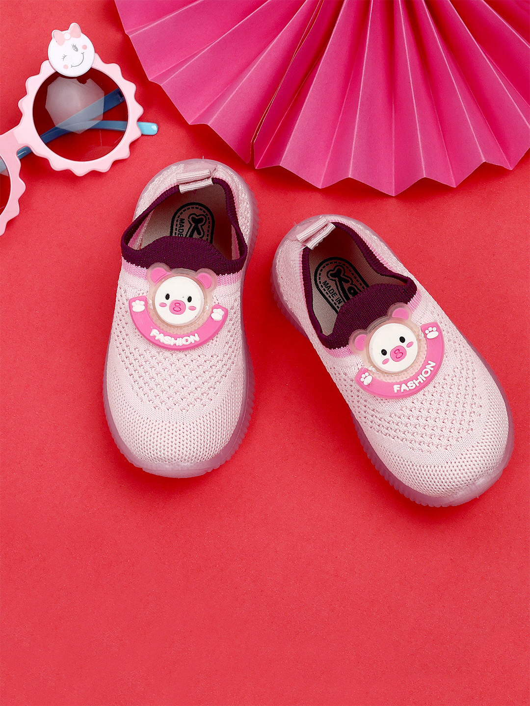 

KATS Kids Textured Antibacterial Comfort Insole LED Slip-On Sneakers, Pink