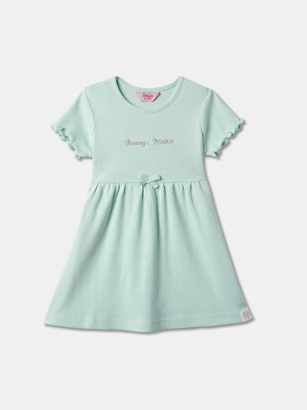 

R&B Girls Ribbed Cotton A-Line Dress, Sea green