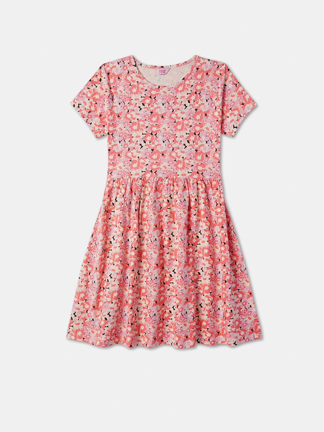 

R&B Floral Printed Cotton Fit & Flare Dress, Pink