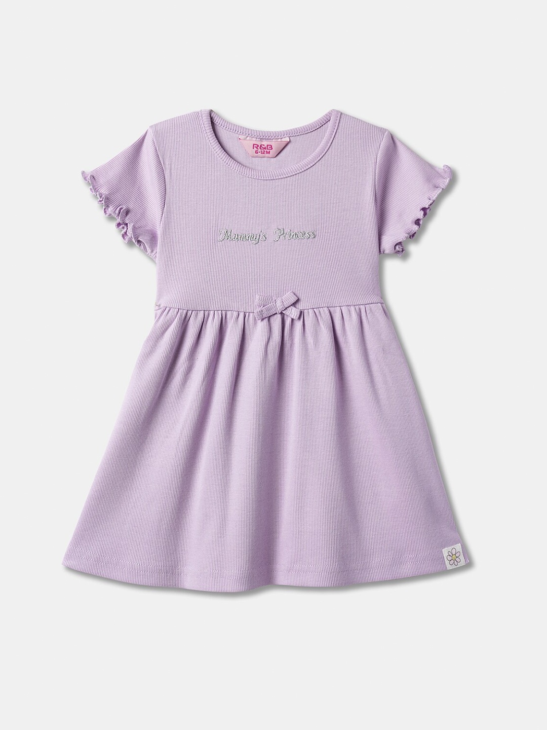 

R&B Girls Ribbed Cotton A-Line Dress, Purple