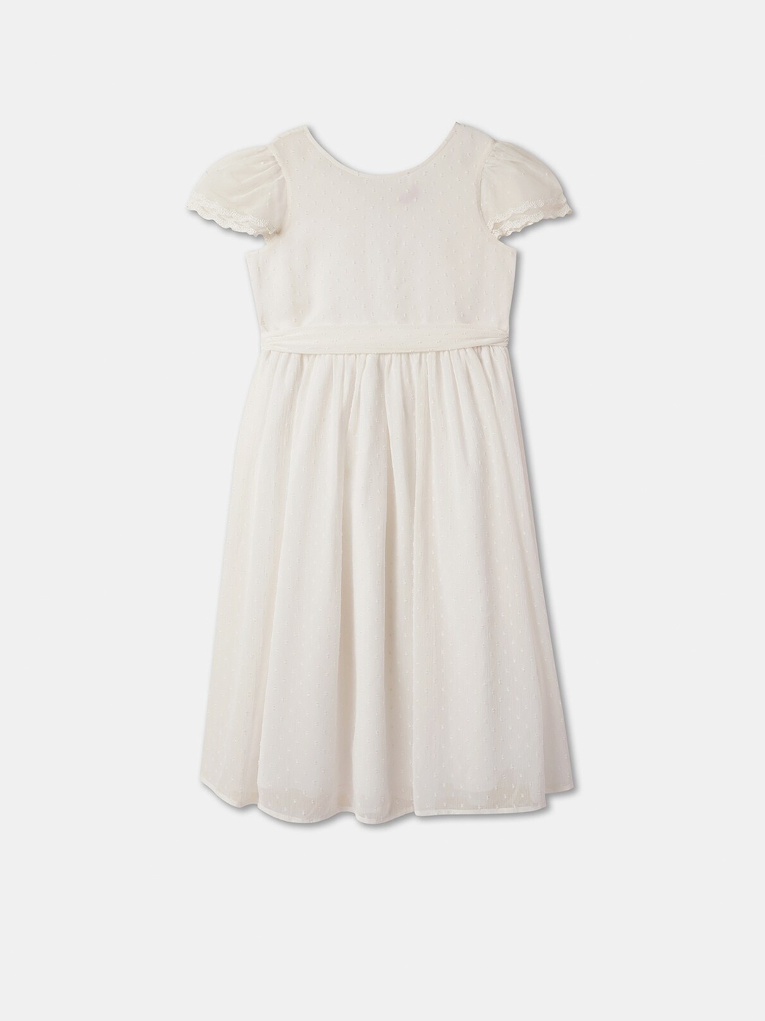 

R&B Girls Self Design Cap Sleeves Fit & Flare Dress, White