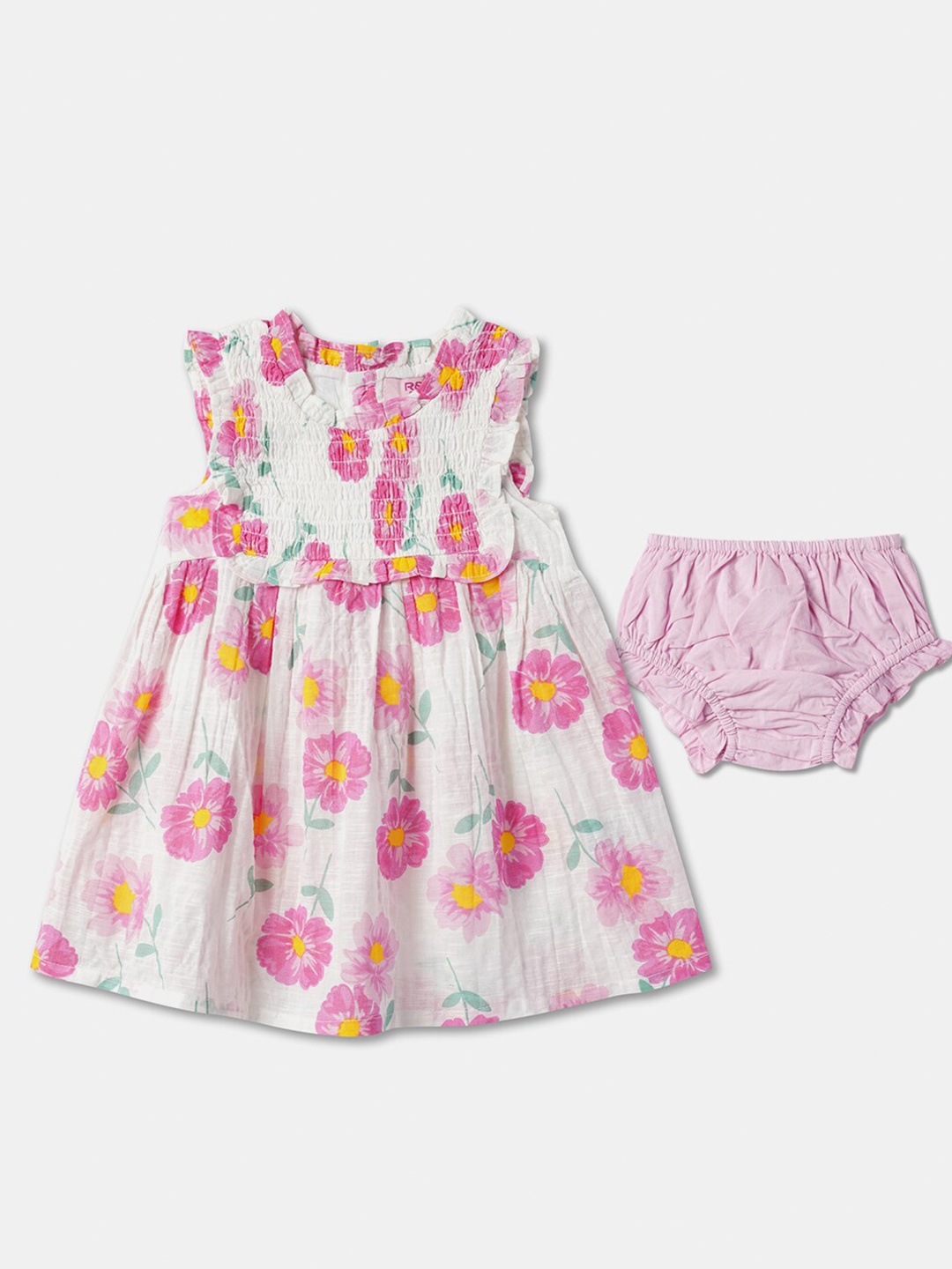 

R&B Floral Printed Cotton Fit & Flare Dress, Pink