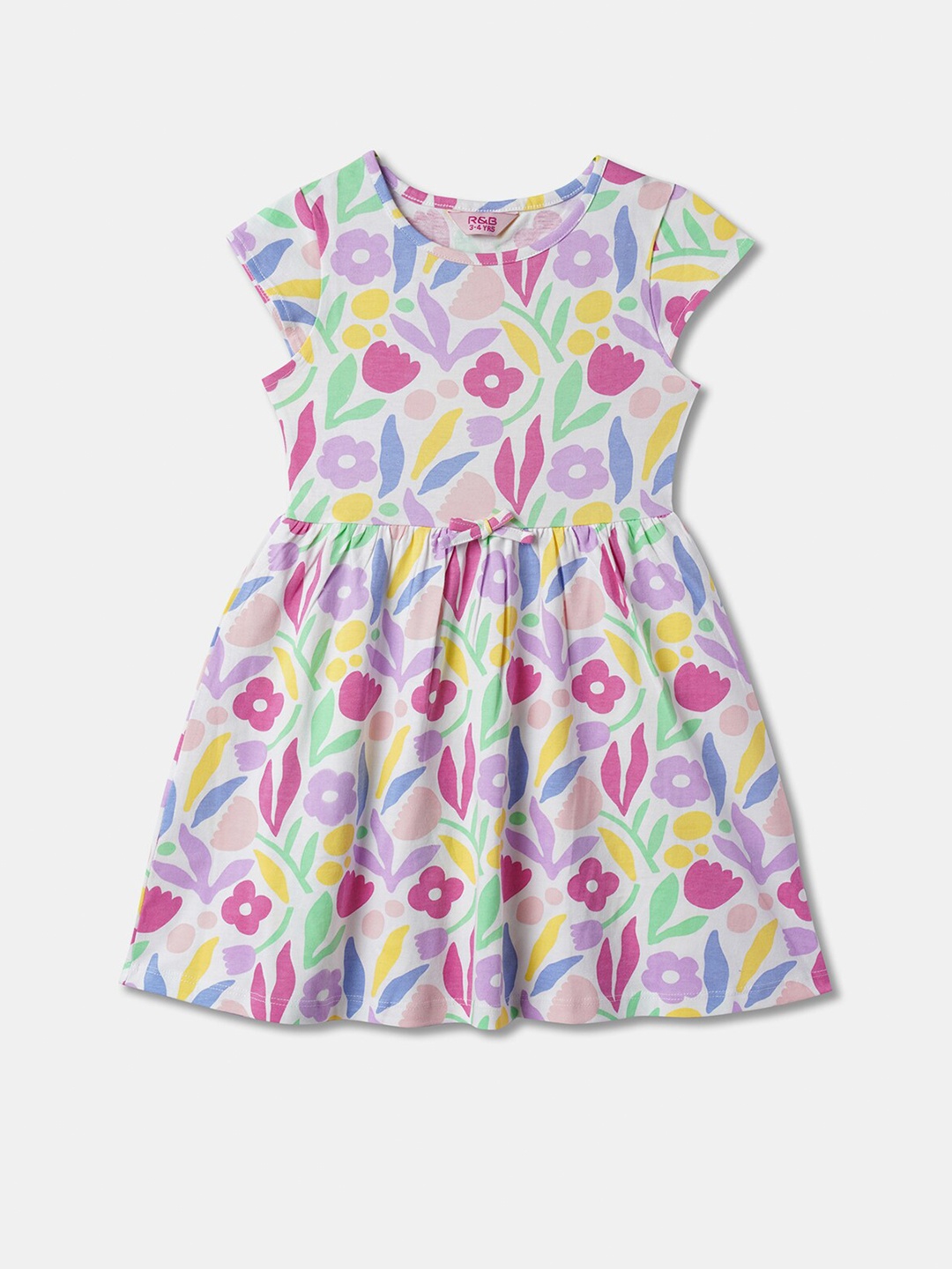 

R&B Abstract Printed Cotton Fit & Flare Dress, White