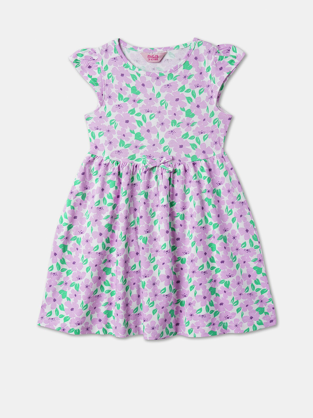 

R&B Girls Floral Printed Cap Sleeves Cotton Fit & Flare Dress, White