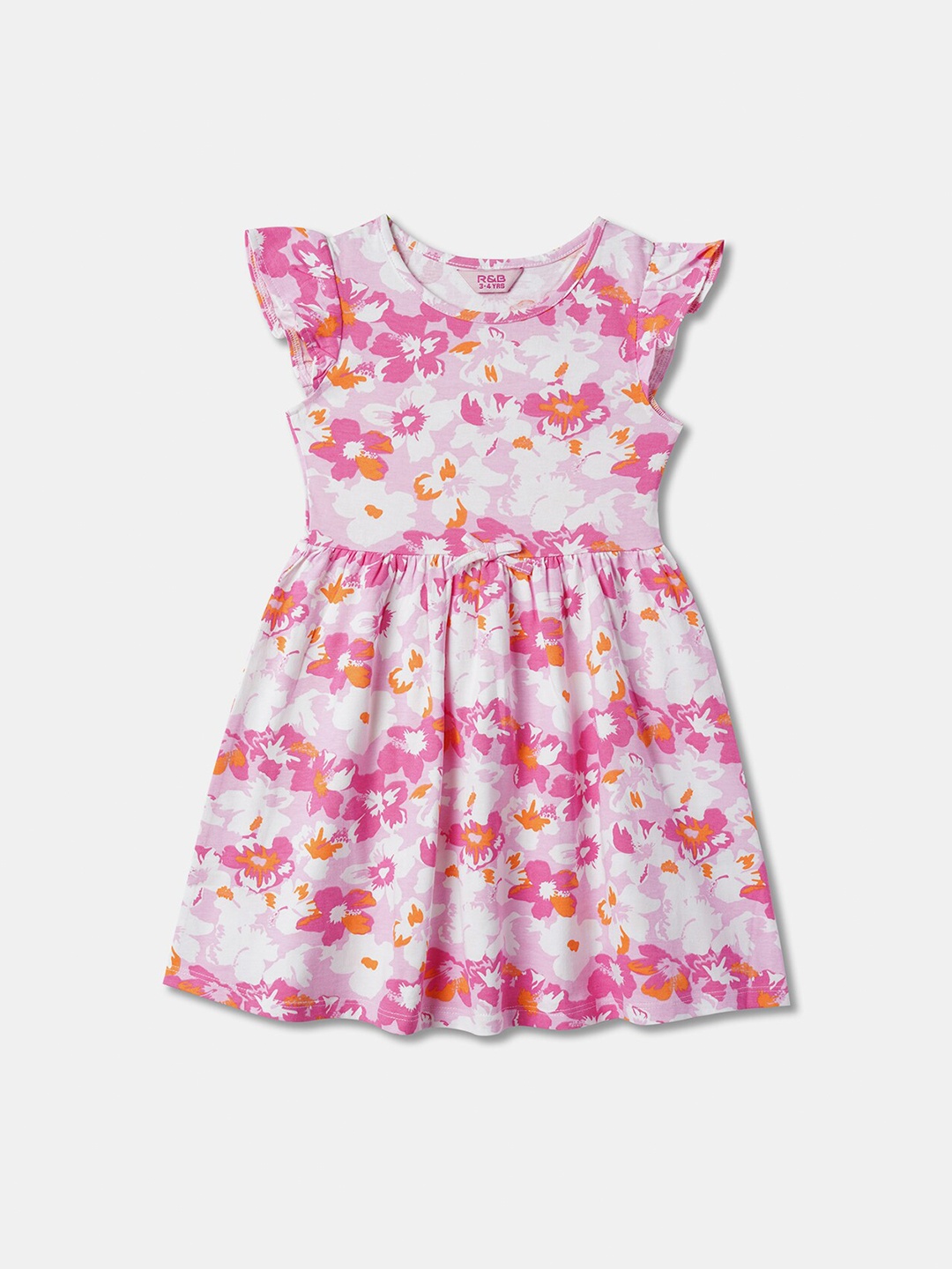 

R&B Girls Floral Printed Cap Sleeves Cotton Fit & Flare Dress, White