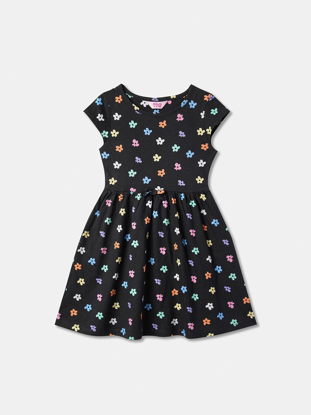 

R&B Conversation Printed Cotton Fit & Flare Dress, Black
