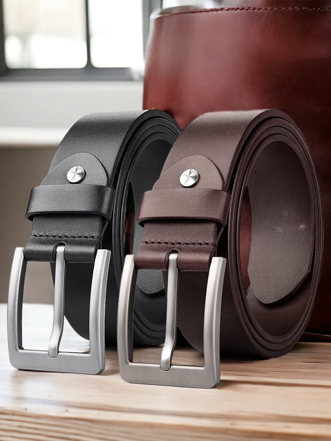 

Roadster Pack Of 2 Leather Formal Belts, Black