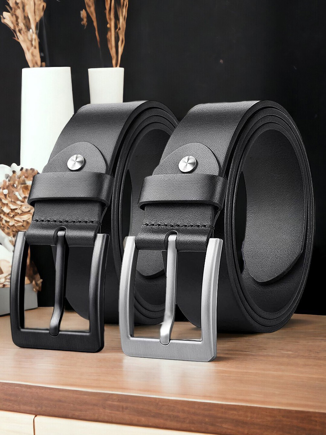

The Roadster Lifestyle Co. Pack Of 2 Leather Formal Belts, Black