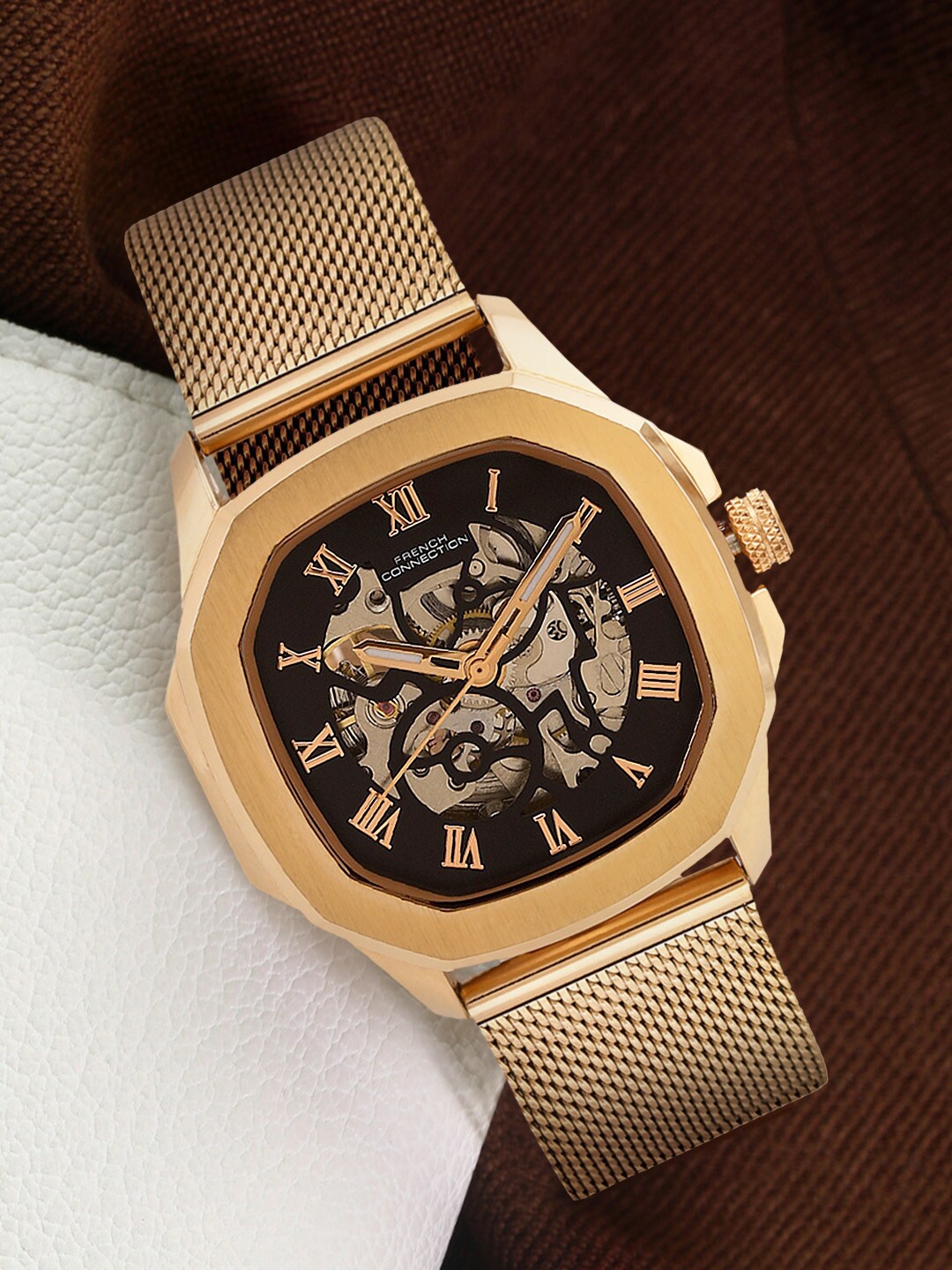 

French Connection Men Dial & Stainless Steel Bracelet Style Straps Analogue Watch FCA05-5, Black