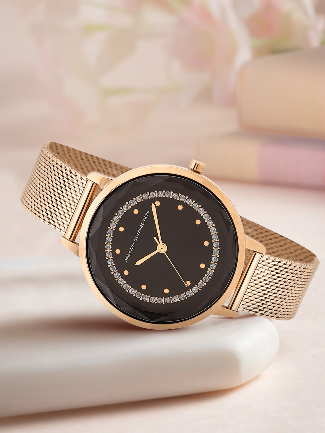

French Connection Women Embellished & Stainless Steel Straps Analogue Watch FCC02RGM-B, Black